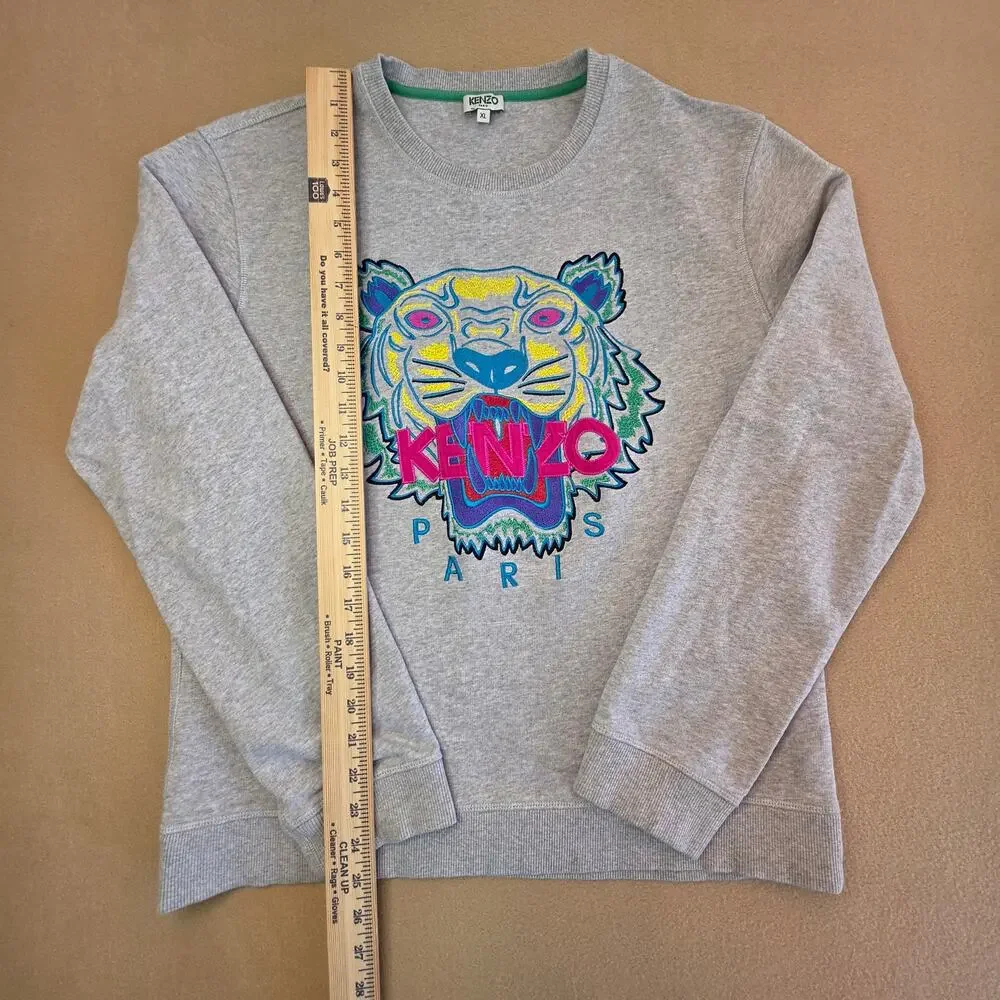 Kenzo Paris Gray Tiger Face Sweatshirt Sweater Sz XL - Picture 5 of 6